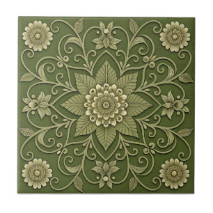 Green Floral Ceramic Tile
