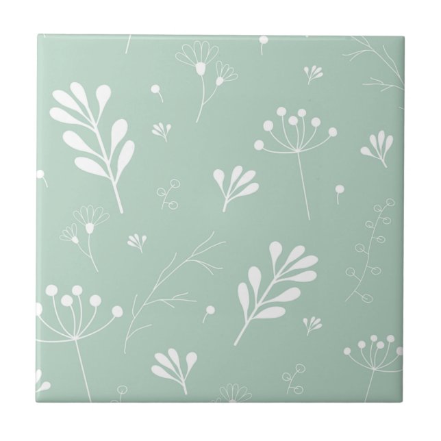 Green Floral Ceramic Tile (Front)