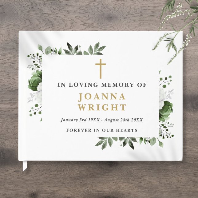 Green Floral Christian In Loving Memory Funeral Guest Book (Green Floral Christian In Loving Memory Funeral Guest Book)