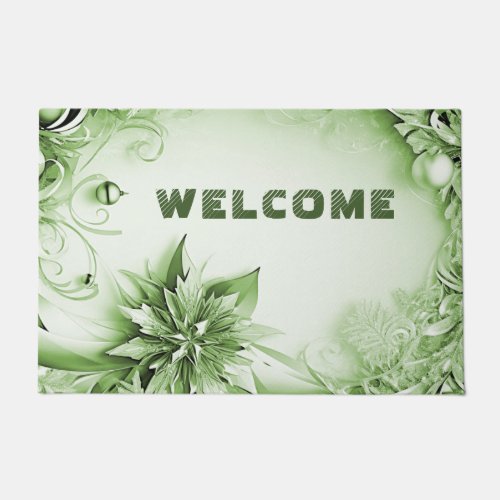 Green Floral Christmas Holiday Doormat