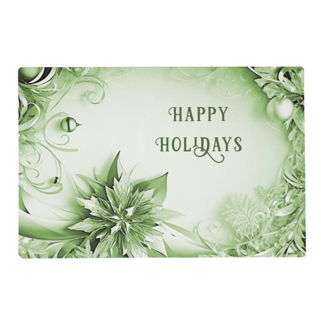 Green Floral Christmas Holiday Paper Placemat (Back)