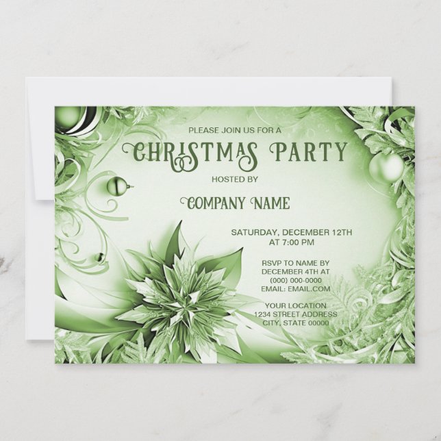 Green Floral Christmas Party Holiday Invitation (Front)