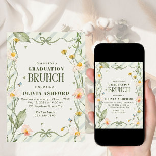 Green Floral Coquette Elegant Brunch graduation Invitation