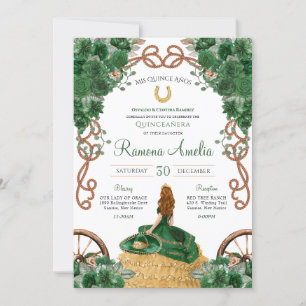 Green Floral Country Western Charro Quinceañera Invitation