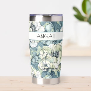 Green Floral Custom Name Flower Coffee Lover Insulated Tumbler