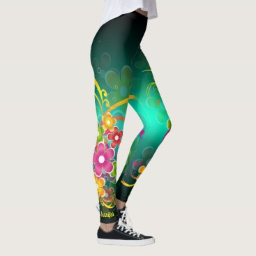Green Floral Custom Name Leggings Yoga Pants