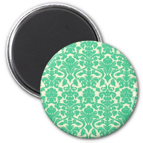 Green Floral Damask Magnet