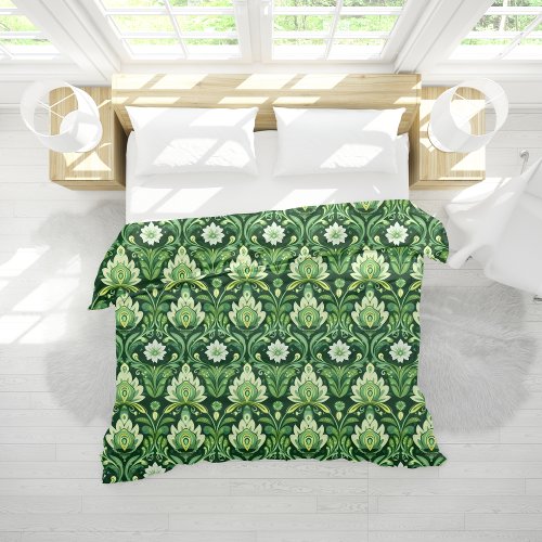 Green Floral Damask Pattern  Duvet Cover