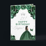 Green Floral Dark Skin Girl Happy Birthday Card<br><div class="desc">This elegant and glamorous birthday card can be personalized with a name or title such as daughter, granddaughter, niece, friend etc. The design features a beautiful princess with dark skin in a dark green ball gown. The text combines handwritten script and modern sans serif fonts for a classy and sophisticated...</div>