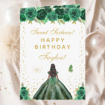 Green Floral Dark Skin Girl Sweet Sixteen Card<br><div class="desc">This elegant and glamorous sweet sixteen birthday card can be personalized with a name or title such as daughter, granddaughter, niece, friend etc. The design features a beautiful princess with dark hair and dark skin in a green ball gown. The text combines handwritten script and modern sans serif fonts for...</div>