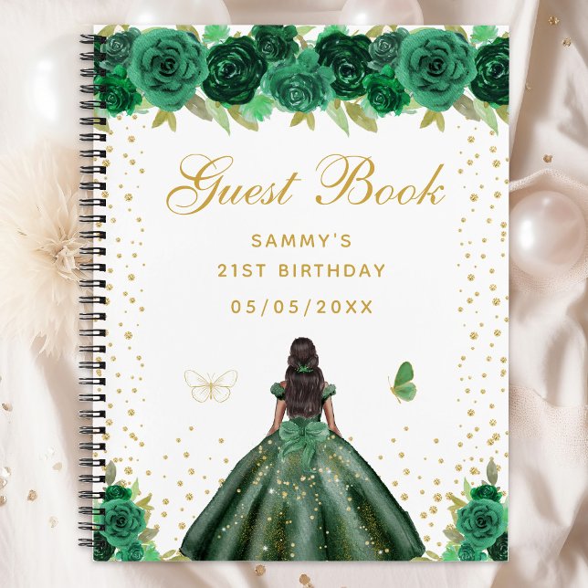 Green Floral Dark Skin Princess Guest Book (Creator Uploaded)