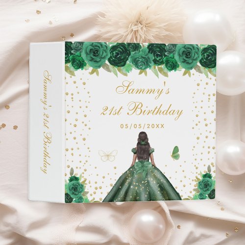 Green Floral Dark Skin Princess Photo Album 3 Ring Binder