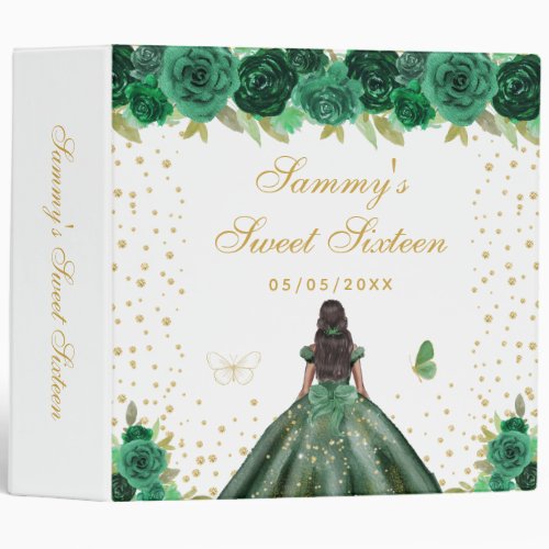 Green Floral Dark Skin Princess Sweet Sixteen 3 Ring Binder