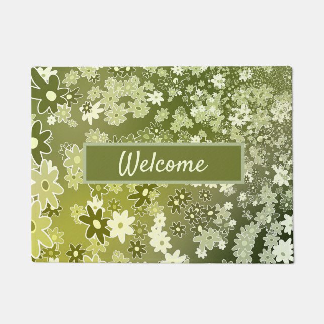 Green Floral Design Welcome Personalize Doormat (Front)