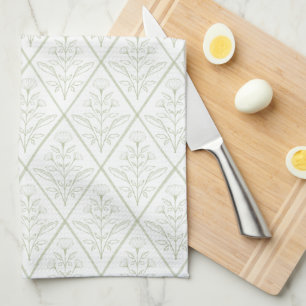Green Floral Diamond Kitchen Towel