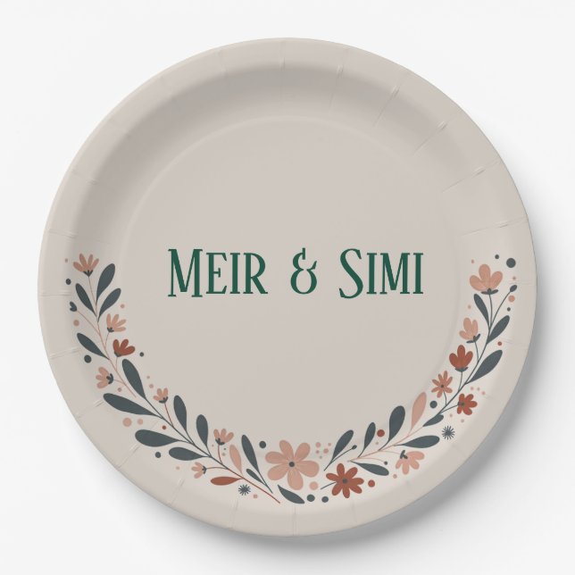 Green floral dinner party Paper Plate (Front)