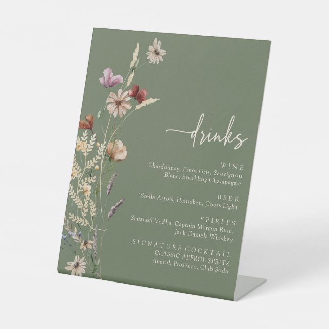 Green Floral Drinks Sign (Front)