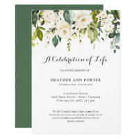 Green Floral Elegant Celebration of Life Funeral Invitation