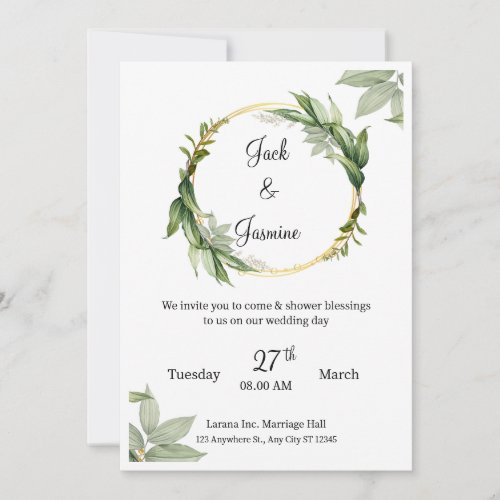 Green Floral Elegant Wedding Invitation