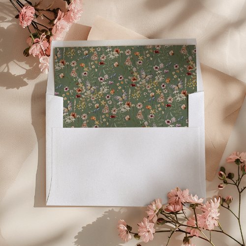 Green Floral Envelope Liner
