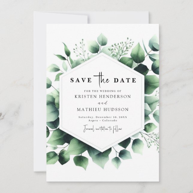 Green Floral Eucalyptus Digital Wedding Save The Date (Front)