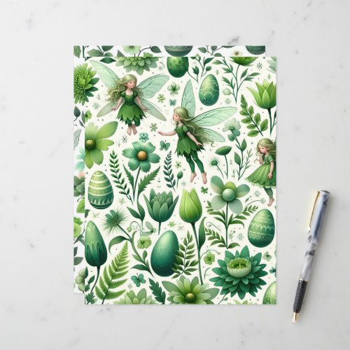 Green Floral Fairy Easter Scrapbook Paper