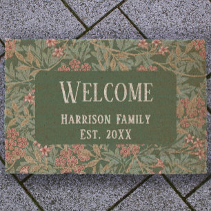 Green Floral Family Name Established Welcome Coir Fiber Doormat
