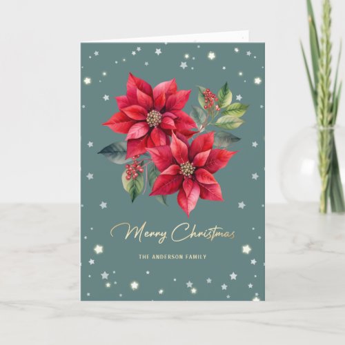 Green Floral Family Photo Merry Christmas Card