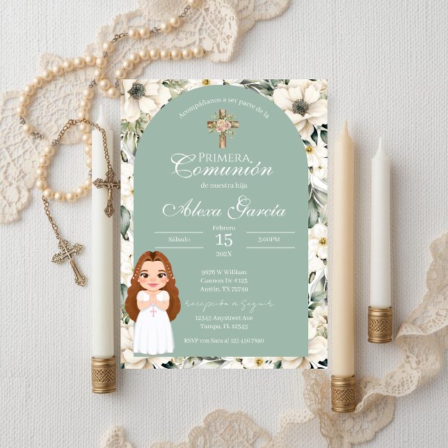 Green floral First Communion Invitation (Creator Uploaded)