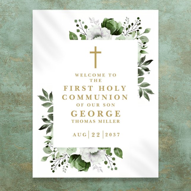Green Floral First Holy Communion Welcome Sign (Green Floral First Holy Communion Welcome Sign)