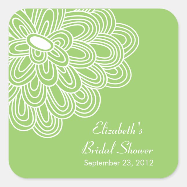 Green Floral Flowers Bridal Shower Favor Square Sticker (Front)
