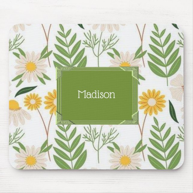 Green Floral Flowers Mouse Pad! Pad (Front)