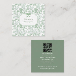 Green Floral French Chinoiserie Event Planner Square Business Card