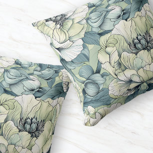 Green Floral Garden Elegant Delicate Flower Sofa Throw Pillow