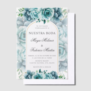 Green Floral Garden Nuestra Boda Spanish Wedding Vellum Invitations