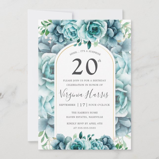 Green Floral Garden Twenty 20th Birthday Invitation (Front)