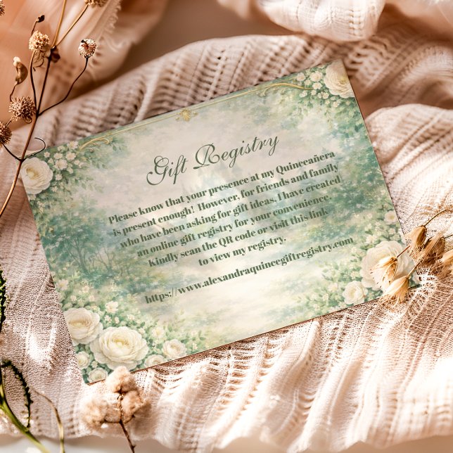 Green Floral Gold Garden Quinceañera Enclosure Card (Creator Uploaded)