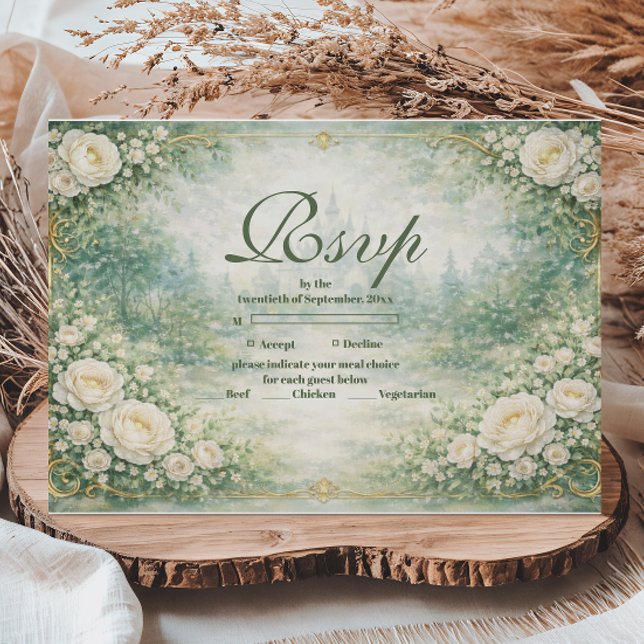 Green Floral Gold Garden Quinceañera RSVP Card (Creator Uploaded)