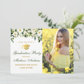 Green Floral Gold Photo Graduation Party Invite | Zazzle