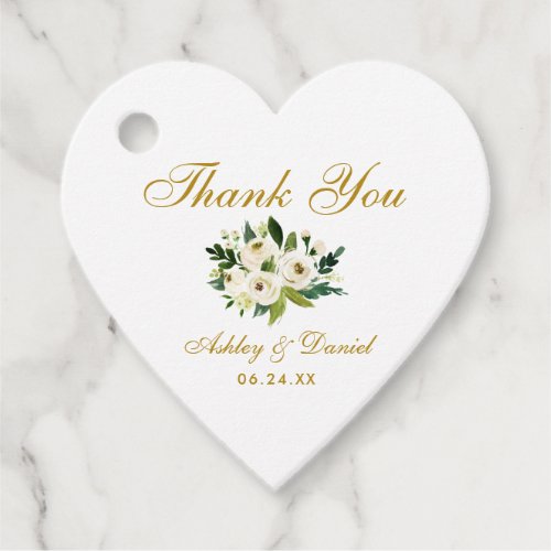 Green Floral Gold Wedding Thank You Heart Favor Tags