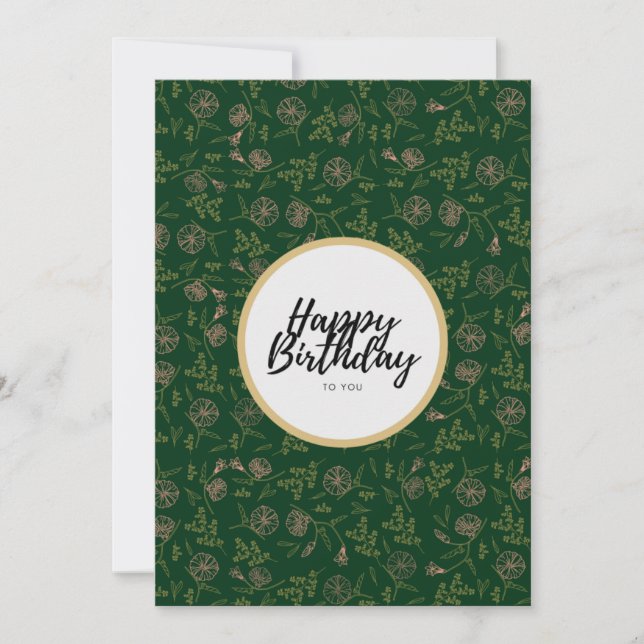 Green Floral Happy Birthday to You Card (Front)