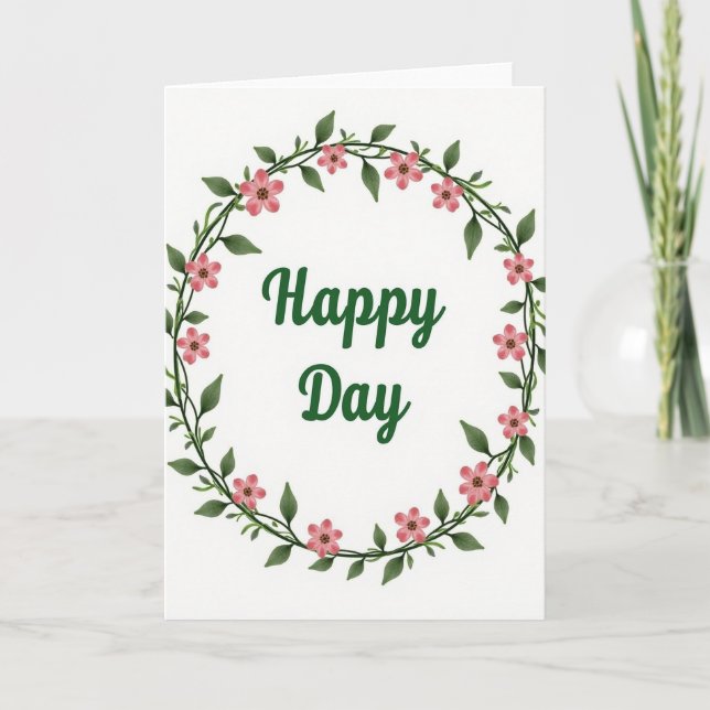Green Floral Happy Day Card (Front)