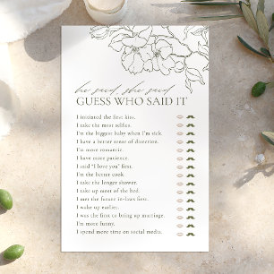 Green floral He said She said bridal shower game