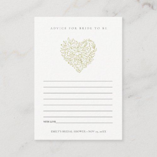 Green Floral Heart Advice For Bride Bridal Shower Enclosure Card