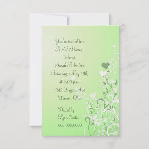 Green Floral Heart Swirl Bridal Shower Invitation
