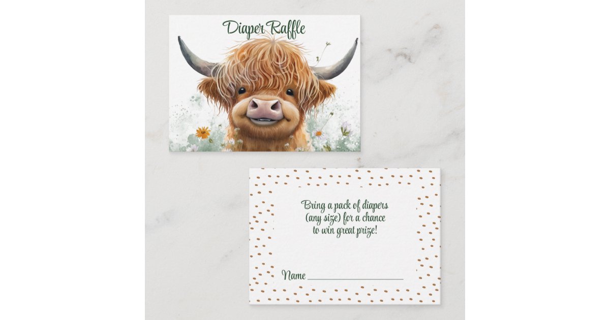 Nappy Raffle Highlander Green floral Highland cow Diaper Raffle Enclosure Card | Zazzle