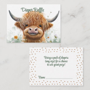 Green floral Highland cow Diaper Raffle Enclosure Card