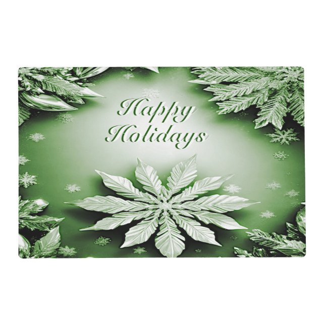 Green Floral Holiday Christmas Paper Placemat (Back)