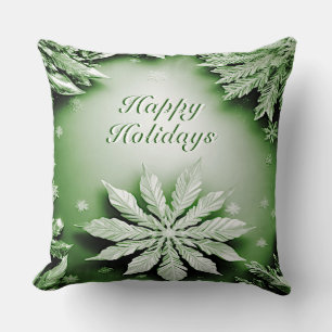 Green Floral Holiday Christmas Throw Pillow