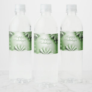 Green Floral Holiday Christmas Water Bottle Label